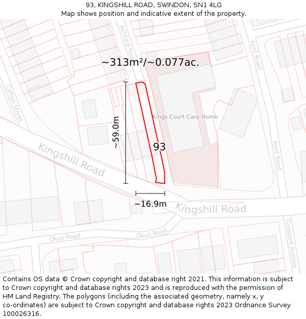 93, KINGSHILL ROAD, SWINDON, SN1 4LG: Plot and title map