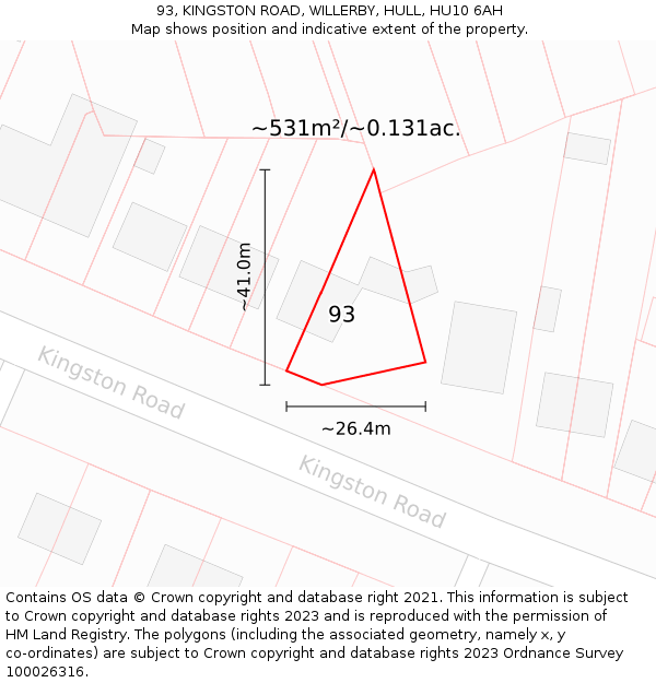 93, KINGSTON ROAD, WILLERBY, HULL, HU10 6AH: Plot and title map