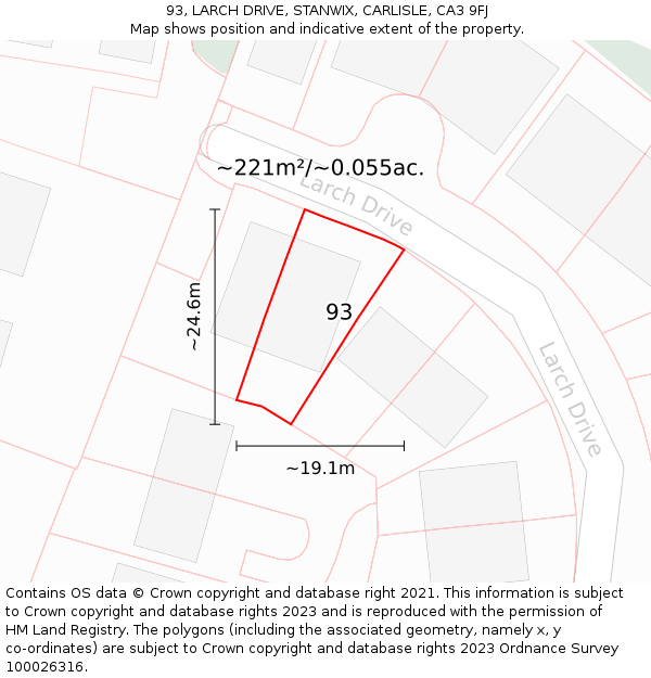 93, LARCH DRIVE, STANWIX, CARLISLE, CA3 9FJ: Plot and title map