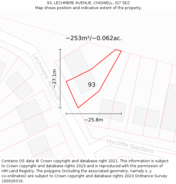 93, LECHMERE AVENUE, CHIGWELL, IG7 5EZ: Plot and title map