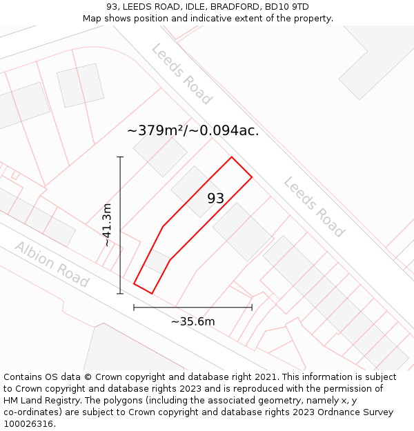 93, LEEDS ROAD, IDLE, BRADFORD, BD10 9TD: Plot and title map