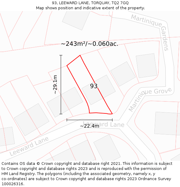 93, LEEWARD LANE, TORQUAY, TQ2 7GQ: Plot and title map