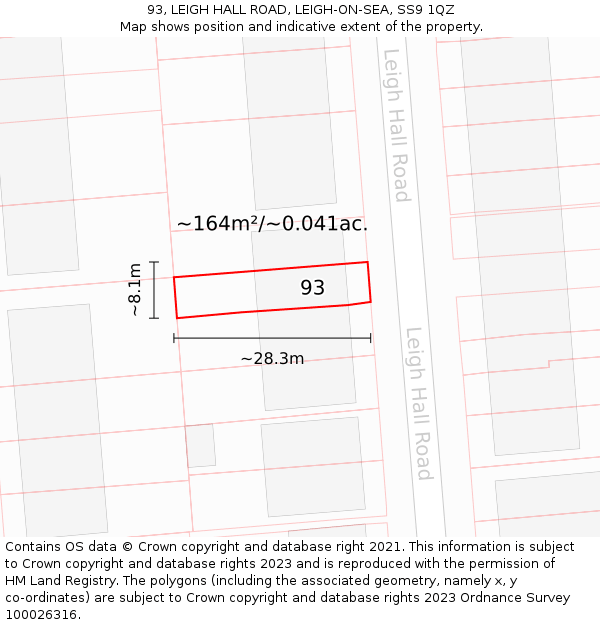 93, LEIGH HALL ROAD, LEIGH-ON-SEA, SS9 1QZ: Plot and title map