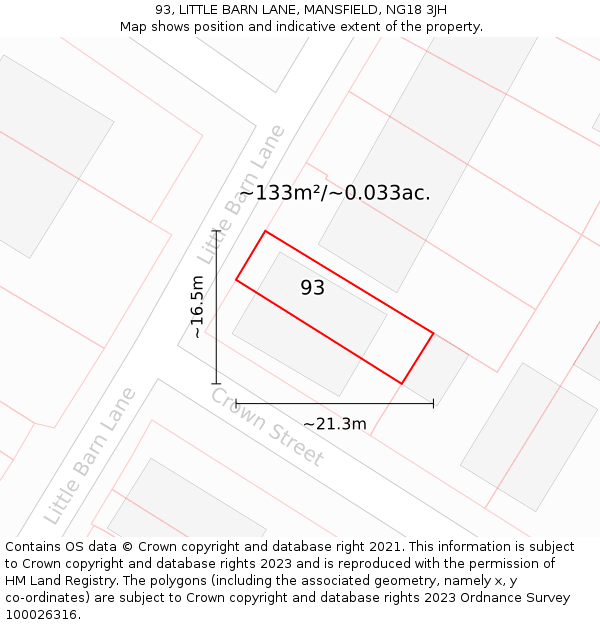 93, LITTLE BARN LANE, MANSFIELD, NG18 3JH: Plot and title map