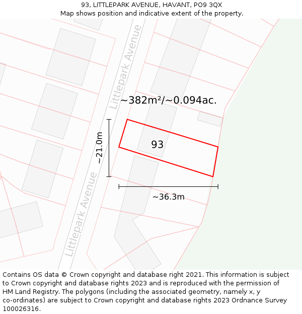93, LITTLEPARK AVENUE, HAVANT, PO9 3QX: Plot and title map