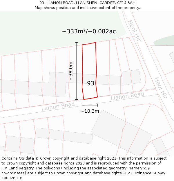 93, LLANON ROAD, LLANISHEN, CARDIFF, CF14 5AH: Plot and title map