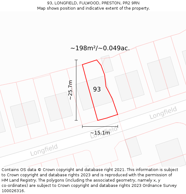 93, LONGFIELD, FULWOOD, PRESTON, PR2 9RN: Plot and title map