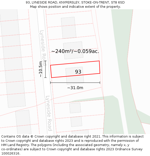 93, LYNESIDE ROAD, KNYPERSLEY, STOKE-ON-TRENT, ST8 6SD: Plot and title map