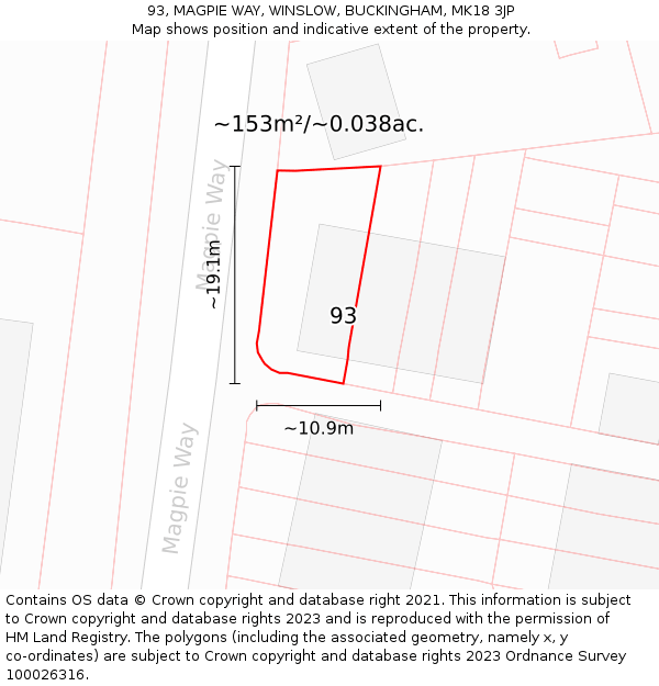 93, MAGPIE WAY, WINSLOW, BUCKINGHAM, MK18 3JP: Plot and title map