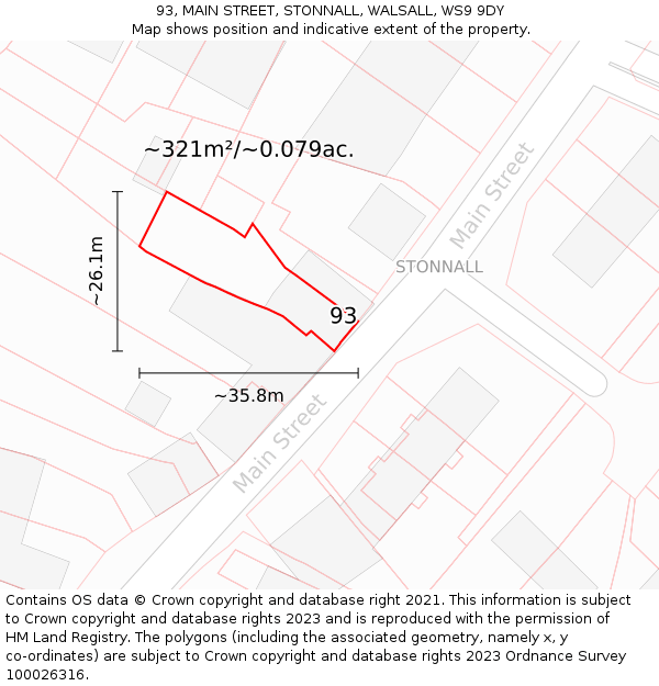 93, MAIN STREET, STONNALL, WALSALL, WS9 9DY: Plot and title map