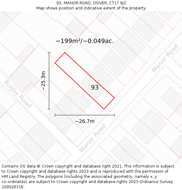 93, MANOR ROAD, DOVER, CT17 9JZ: Plot and title map