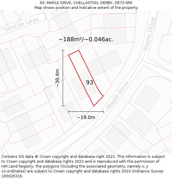 93, MAPLE DRIVE, CHELLASTON, DERBY, DE73 6RX: Plot and title map