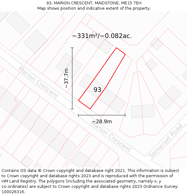 93, MARION CRESCENT, MAIDSTONE, ME15 7EH: Plot and title map