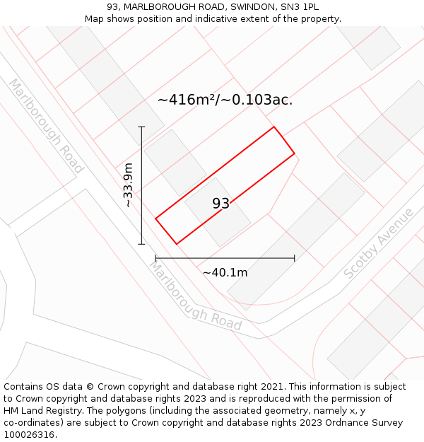 93, MARLBOROUGH ROAD, SWINDON, SN3 1PL: Plot and title map