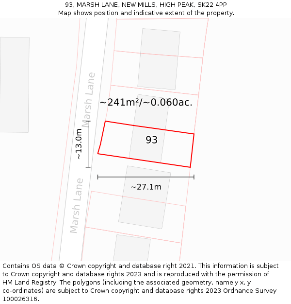 93, MARSH LANE, NEW MILLS, HIGH PEAK, SK22 4PP: Plot and title map