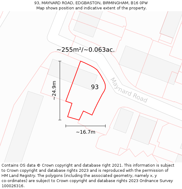 93, MAYNARD ROAD, EDGBASTON, BIRMINGHAM, B16 0PW: Plot and title map