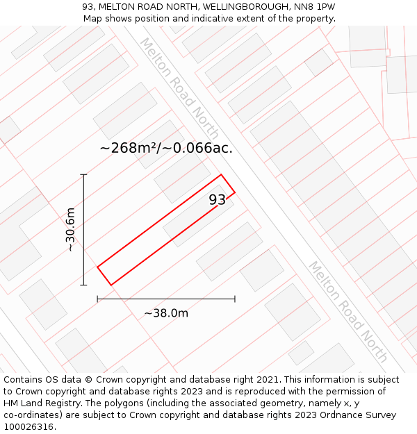 93, MELTON ROAD NORTH, WELLINGBOROUGH, NN8 1PW: Plot and title map