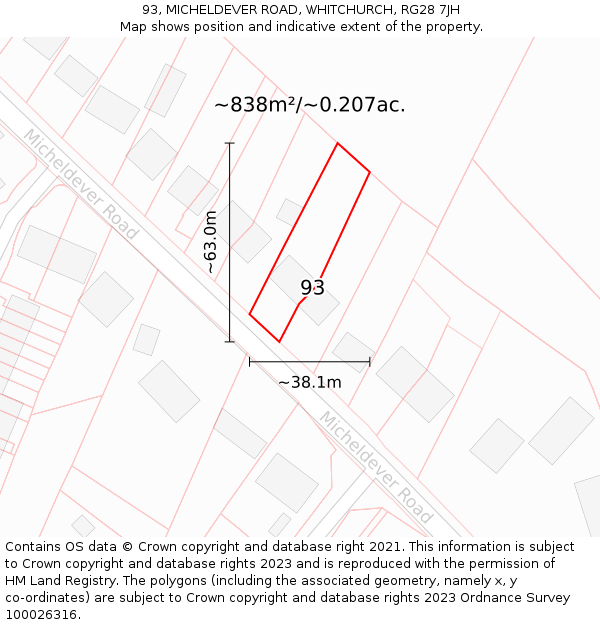 93, MICHELDEVER ROAD, WHITCHURCH, RG28 7JH: Plot and title map