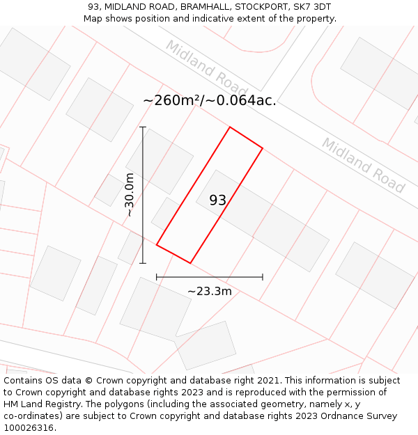 93, MIDLAND ROAD, BRAMHALL, STOCKPORT, SK7 3DT: Plot and title map