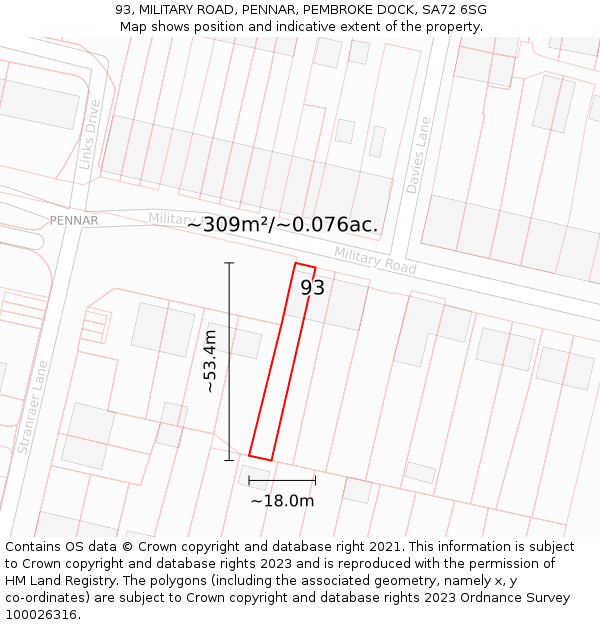 93, MILITARY ROAD, PENNAR, PEMBROKE DOCK, SA72 6SG: Plot and title map