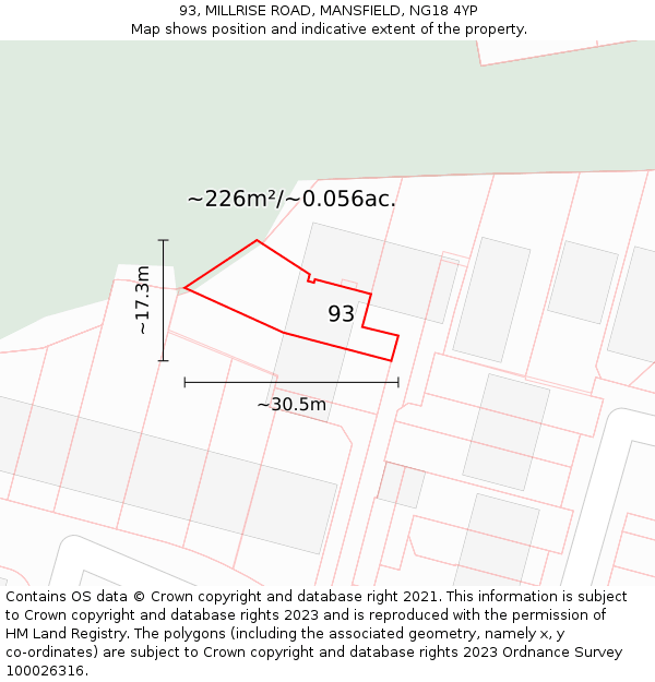 93, MILLRISE ROAD, MANSFIELD, NG18 4YP: Plot and title map