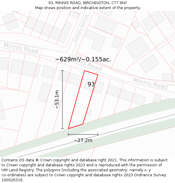 93, MINNIS ROAD, BIRCHINGTON, CT7 9NY: Plot and title map