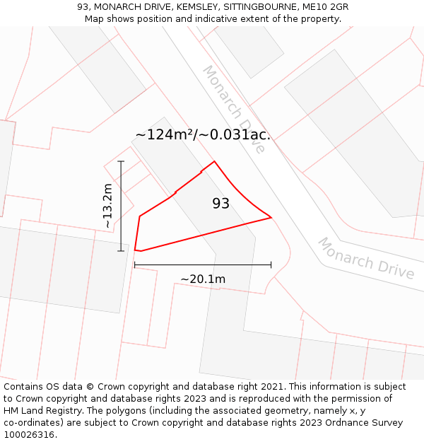 93, MONARCH DRIVE, KEMSLEY, SITTINGBOURNE, ME10 2GR: Plot and title map