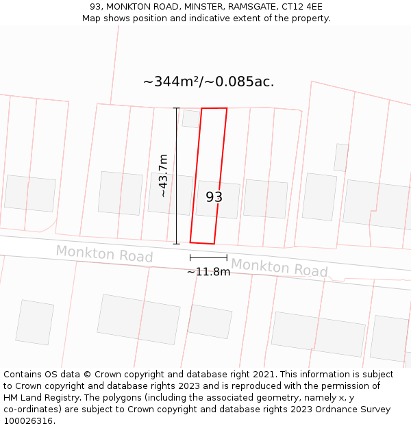 93, MONKTON ROAD, MINSTER, RAMSGATE, CT12 4EE: Plot and title map