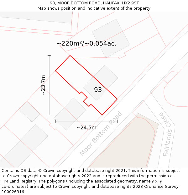 93, MOOR BOTTOM ROAD, HALIFAX, HX2 9ST: Plot and title map