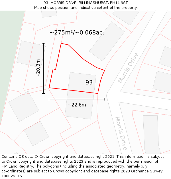 93, MORRIS DRIVE, BILLINGSHURST, RH14 9ST: Plot and title map