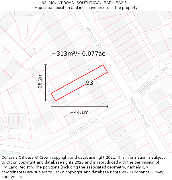 93, MOUNT ROAD, SOUTHDOWN, BATH, BA2 1LL: Plot and title map