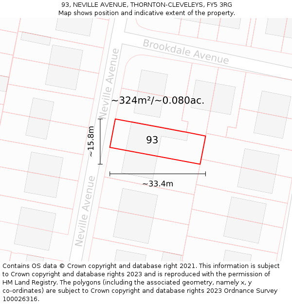 93, NEVILLE AVENUE, THORNTON-CLEVELEYS, FY5 3RG: Plot and title map