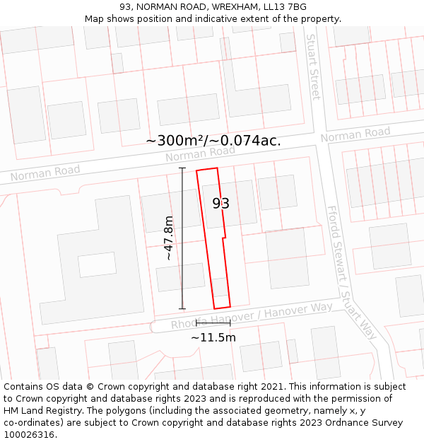 93, NORMAN ROAD, WREXHAM, LL13 7BG: Plot and title map