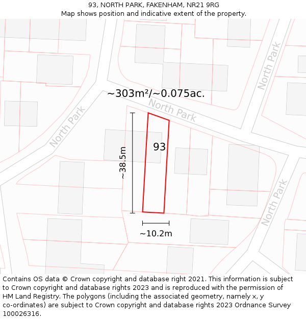 93, NORTH PARK, FAKENHAM, NR21 9RG: Plot and title map