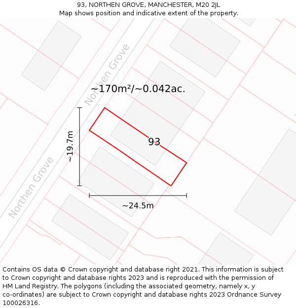 93, NORTHEN GROVE, MANCHESTER, M20 2JL: Plot and title map