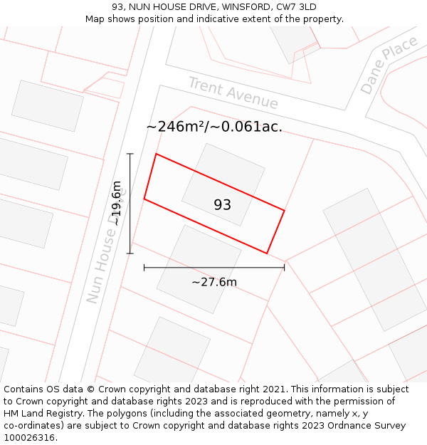 93, NUN HOUSE DRIVE, WINSFORD, CW7 3LD: Plot and title map