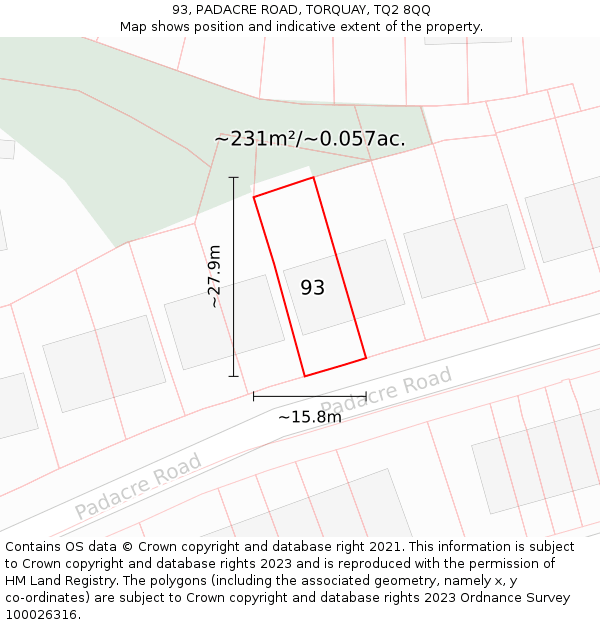 93, PADACRE ROAD, TORQUAY, TQ2 8QQ: Plot and title map