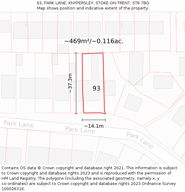 93, PARK LANE, KNYPERSLEY, STOKE-ON-TRENT, ST8 7BG: Plot and title map