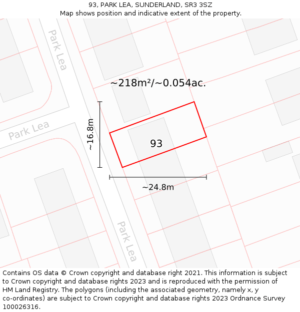 93, PARK LEA, SUNDERLAND, SR3 3SZ: Plot and title map