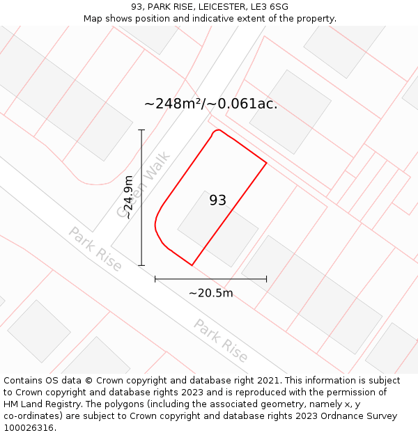 93, PARK RISE, LEICESTER, LE3 6SG: Plot and title map