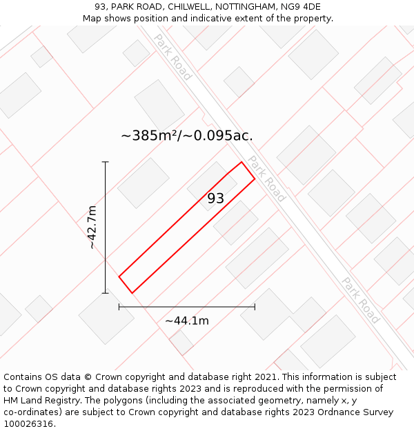 93, PARK ROAD, CHILWELL, NOTTINGHAM, NG9 4DE: Plot and title map