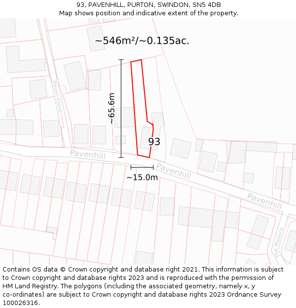 93, PAVENHILL, PURTON, SWINDON, SN5 4DB: Plot and title map