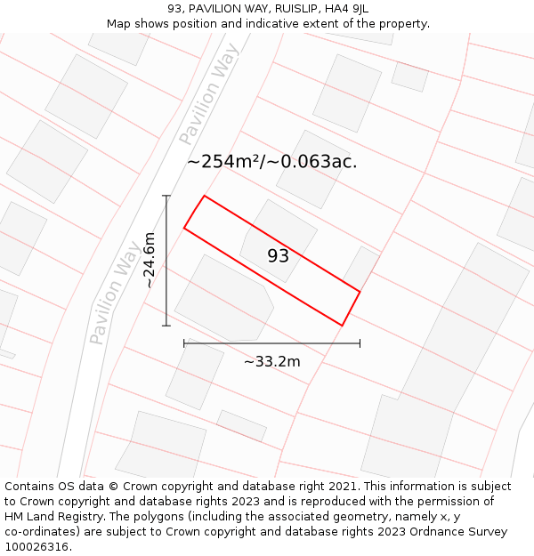 93, PAVILION WAY, RUISLIP, HA4 9JL: Plot and title map