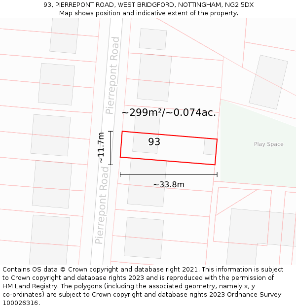 93, PIERREPONT ROAD, WEST BRIDGFORD, NOTTINGHAM, NG2 5DX: Plot and title map