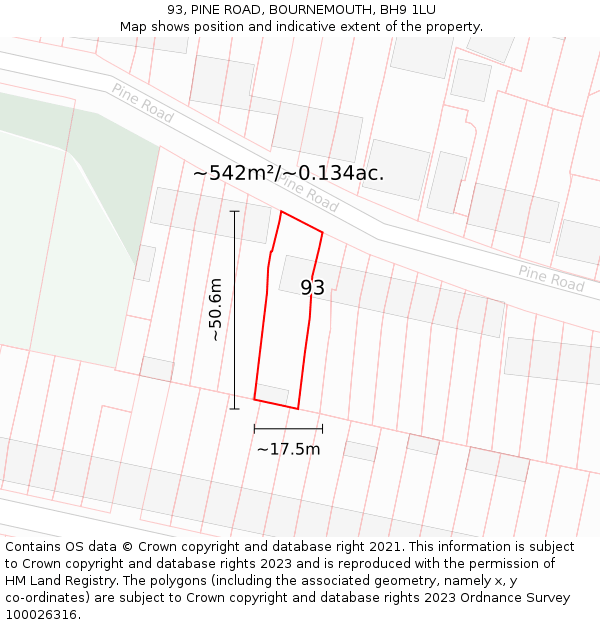 93, PINE ROAD, BOURNEMOUTH, BH9 1LU: Plot and title map