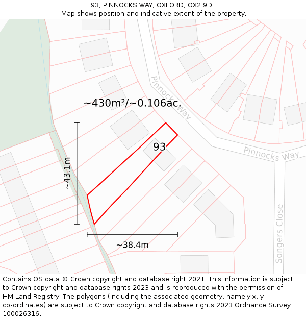 93, PINNOCKS WAY, OXFORD, OX2 9DE: Plot and title map