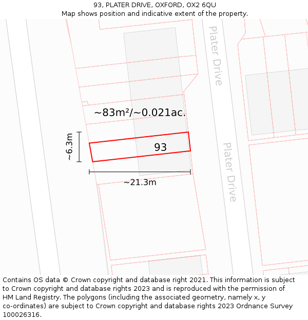 93, PLATER DRIVE, OXFORD, OX2 6QU: Plot and title map