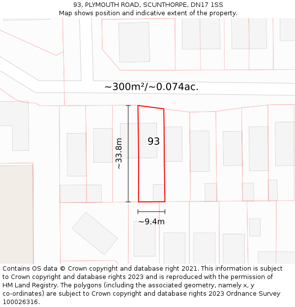 93, PLYMOUTH ROAD, SCUNTHORPE, DN17 1SS: Plot and title map