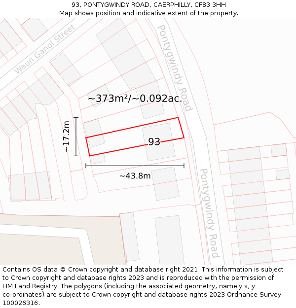 93, PONTYGWINDY ROAD, CAERPHILLY, CF83 3HH: Plot and title map