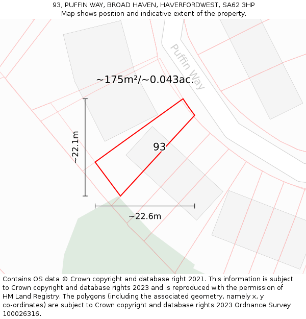 93, PUFFIN WAY, BROAD HAVEN, HAVERFORDWEST, SA62 3HP: Plot and title map